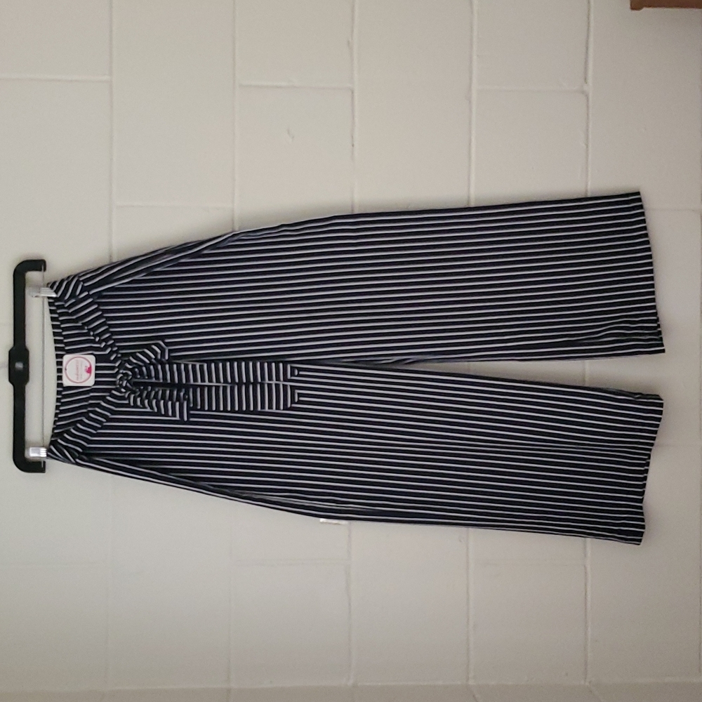 Mine Navy and White Striped Wide Leg Pants with Tie at Waist NWT Size Large